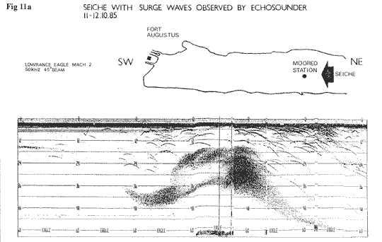 Loch Ness Seiche with Surge Wave Observed by Echosounder